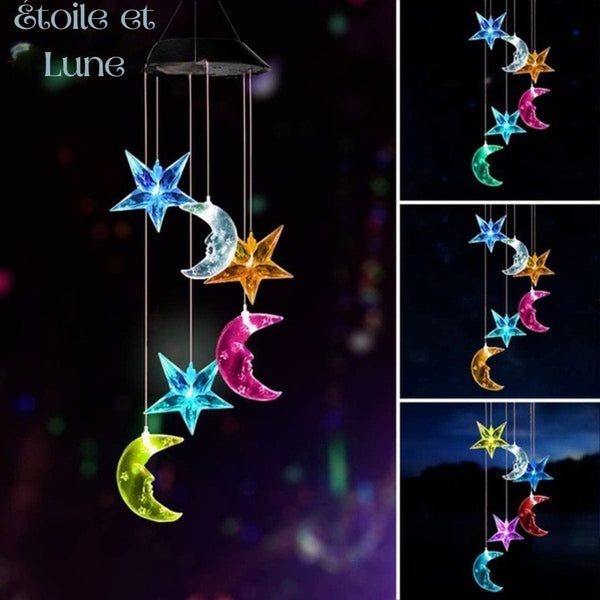 Carillon éolien solaire pour une décoration satisfaisante étoile et lune