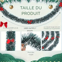 Taille de la Guirlande de Noël enneigée avec nœuds rouges.