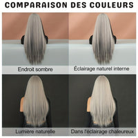 Perruque Longue Ombré Argentée – Frange & Racines Foncées