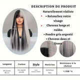 Perruque Longue Ombré Argentée – Frange & Racines Foncées