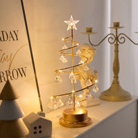 Sapin lumineux en fil de cuivre, pendentifs cristal, LED blanc chaud